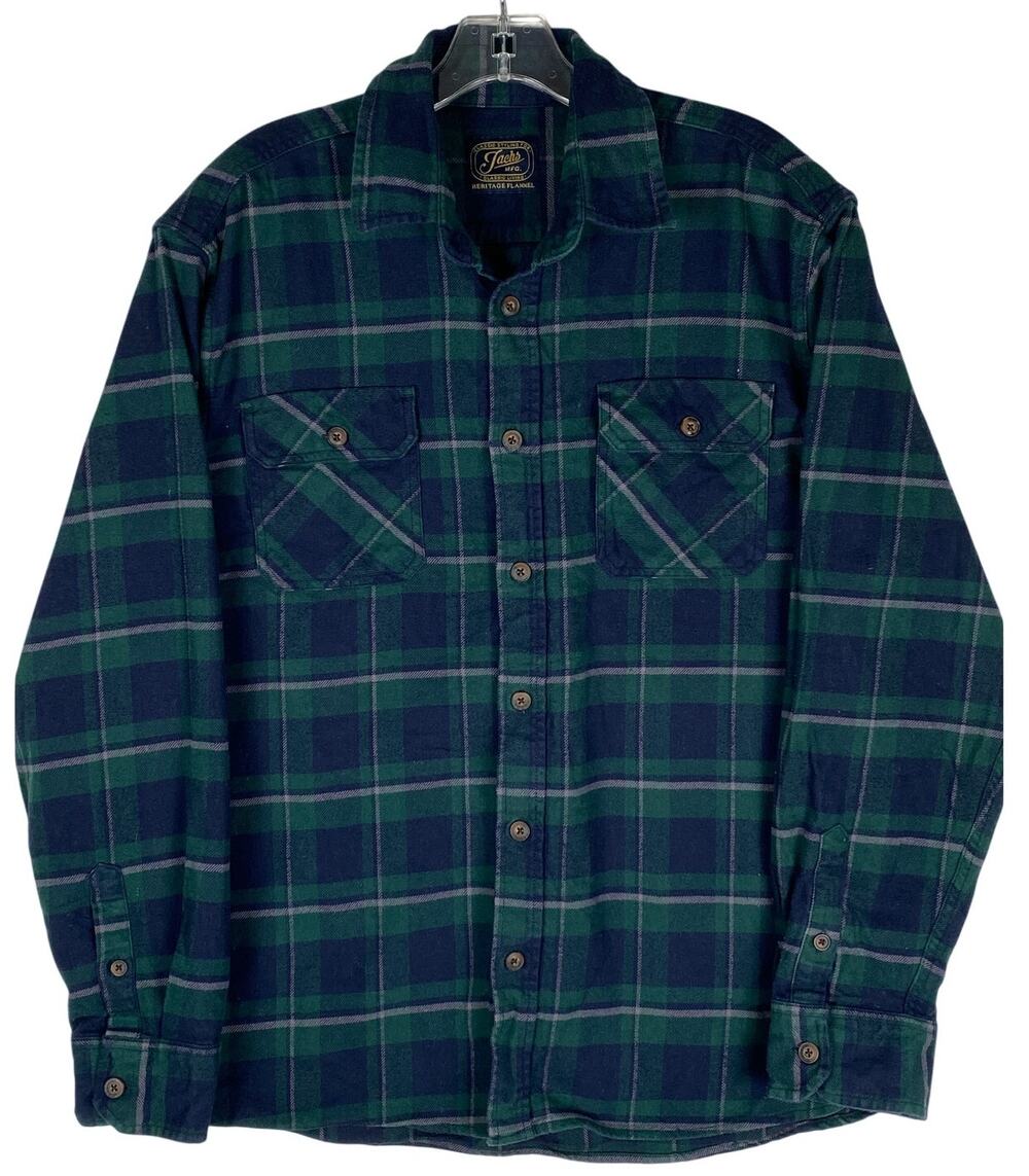 Jachs Plaid Heritage Flannel Shirt Men L Green Navy Lumberjack Outdoors Fall Y2K
